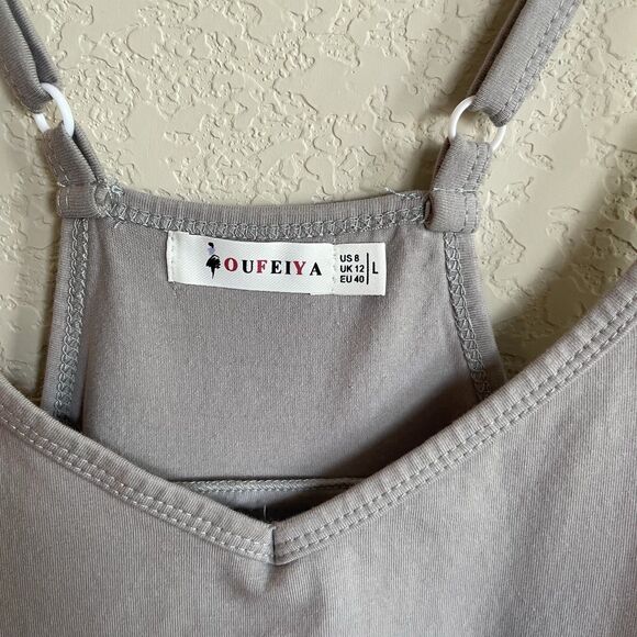 OUFEIYA Jumpsuit Harem Overall With Pockets Light Grey Sz Large NWOT - Picture 3 of 5